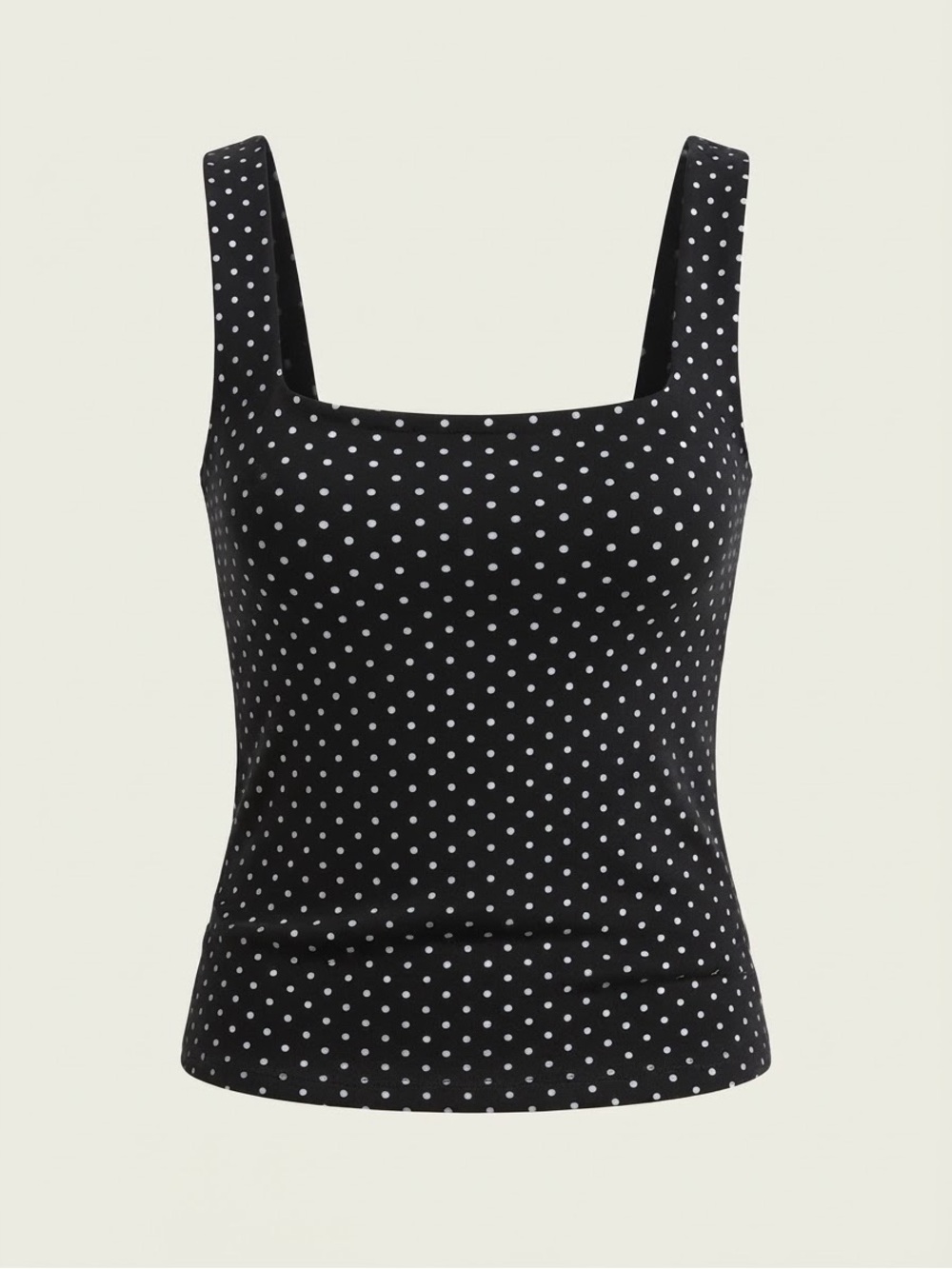 Polka Dot Square-Neck Tank Top in Black & White
